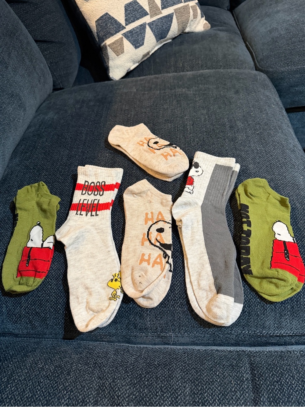 Snoopy girls ' Mixed Low-Cut Socks - Green, Gray, Cream 6 socks Brand New